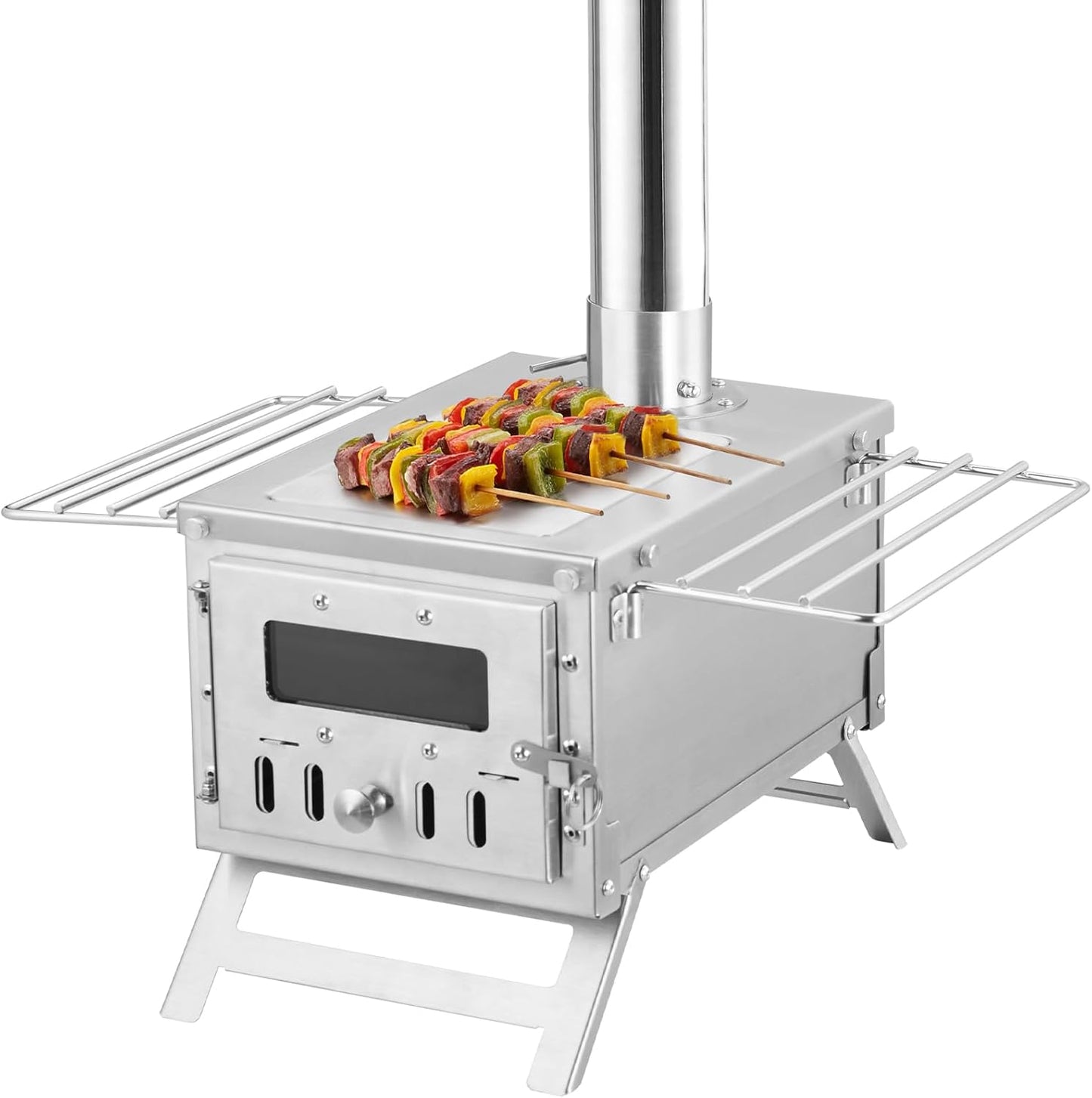 Tragbarer Zeltofen aus Edelstahl mit Rauchrohr-System – Holzofen für Camping, Outdoor Kochen & Wärmen