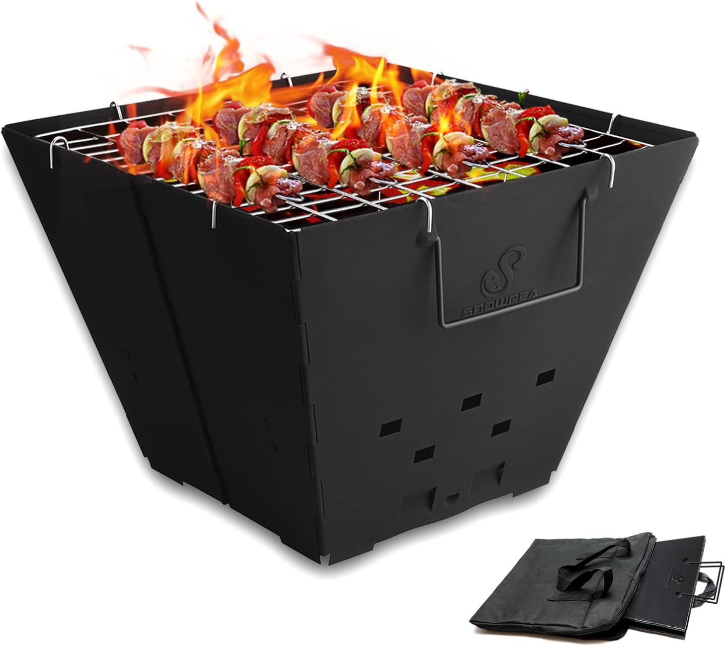 Tragbare Feuerstelle aus Metall mit Grillrost – Outdoor Feuerschale für Camping, Garten & Picknick