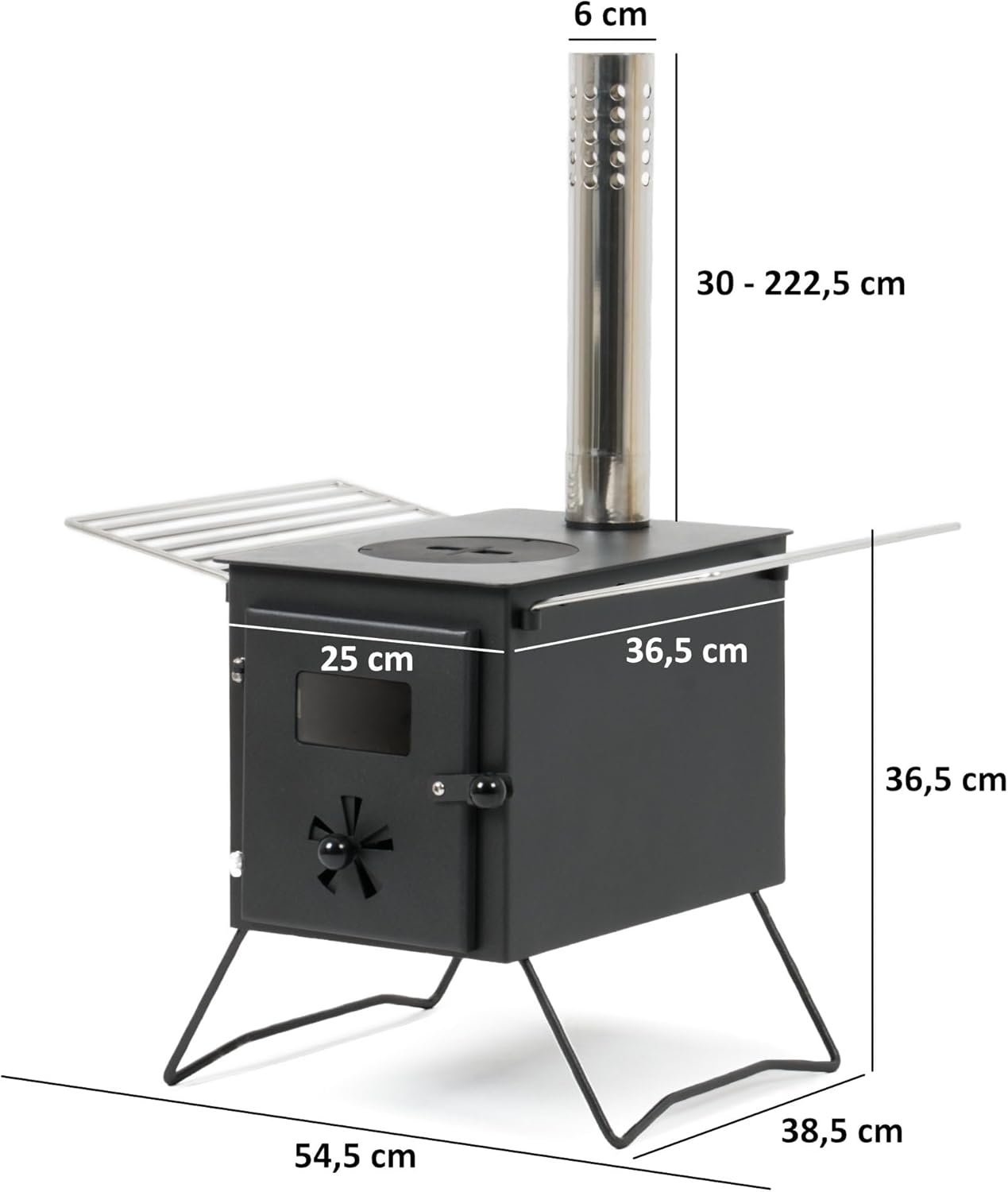 Zeltofen aus Stahl mit Rauchrohr-System – Tragbarer Holzofen für Camping, Zelt & Outdoor Nutzung