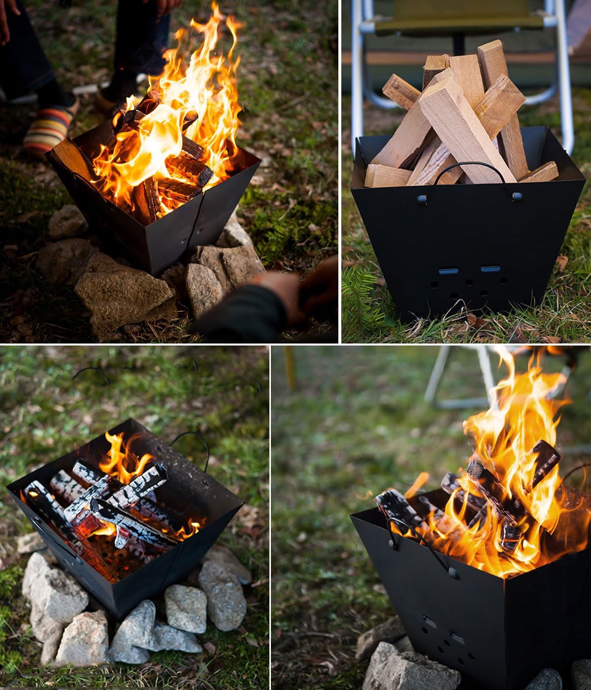 Tragbare Feuerstelle aus Metall mit Grillrost – Outdoor Feuerschale für Camping, Garten & Picknick