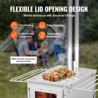Tragbarer Zeltofen aus Edelstahl mit Rauchrohr-System – Holzofen für Camping, Outdoor Kochen & Wärmen