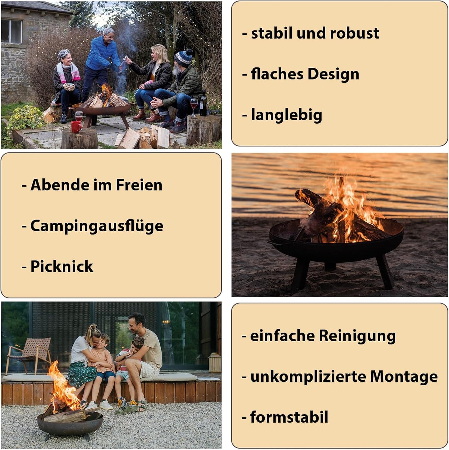 Feuerschale aus Metall Ø 58 cm – Feuerstelle für Garten & Terrasse