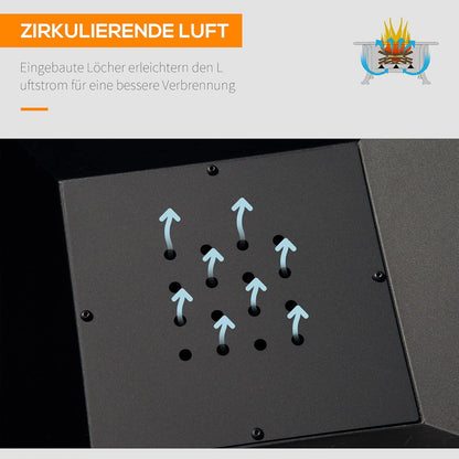 Feuerschale aus Edelstahl mit Funkenschutz & Schürhaken – Feuerstelle für Garten, Balkon & Camping