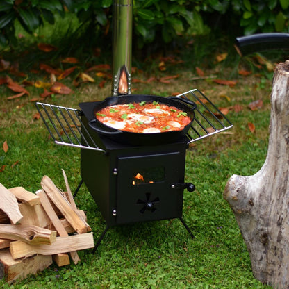 Zeltofen aus Stahl mit Rauchrohr-System – Tragbarer Holzofen für Camping, Zelt & Outdoor Nutzung