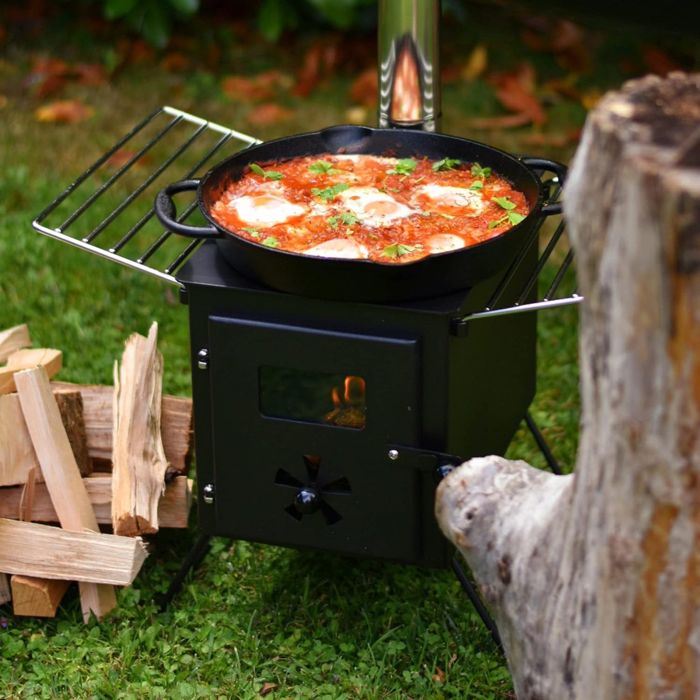 Zeltofen aus Stahl mit Rauchrohr-System – Tragbarer Holzofen für Camping, Zelt & Outdoor Nutzung