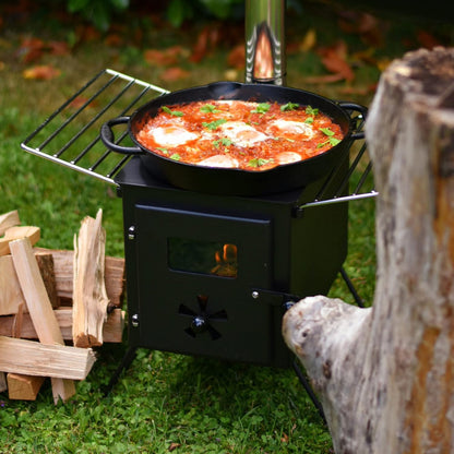 Zeltofen aus Stahl mit Rauchrohr-System – Tragbarer Holzofen für Camping, Zelt & Outdoor Nutzung
